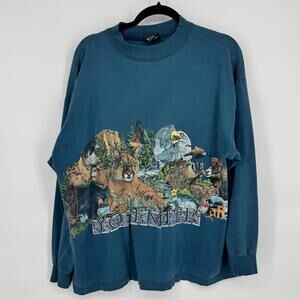 Vintage Signal Sports Sweatshirt Mens XL Blue Yosemite Wildlife Graphic USA 90s